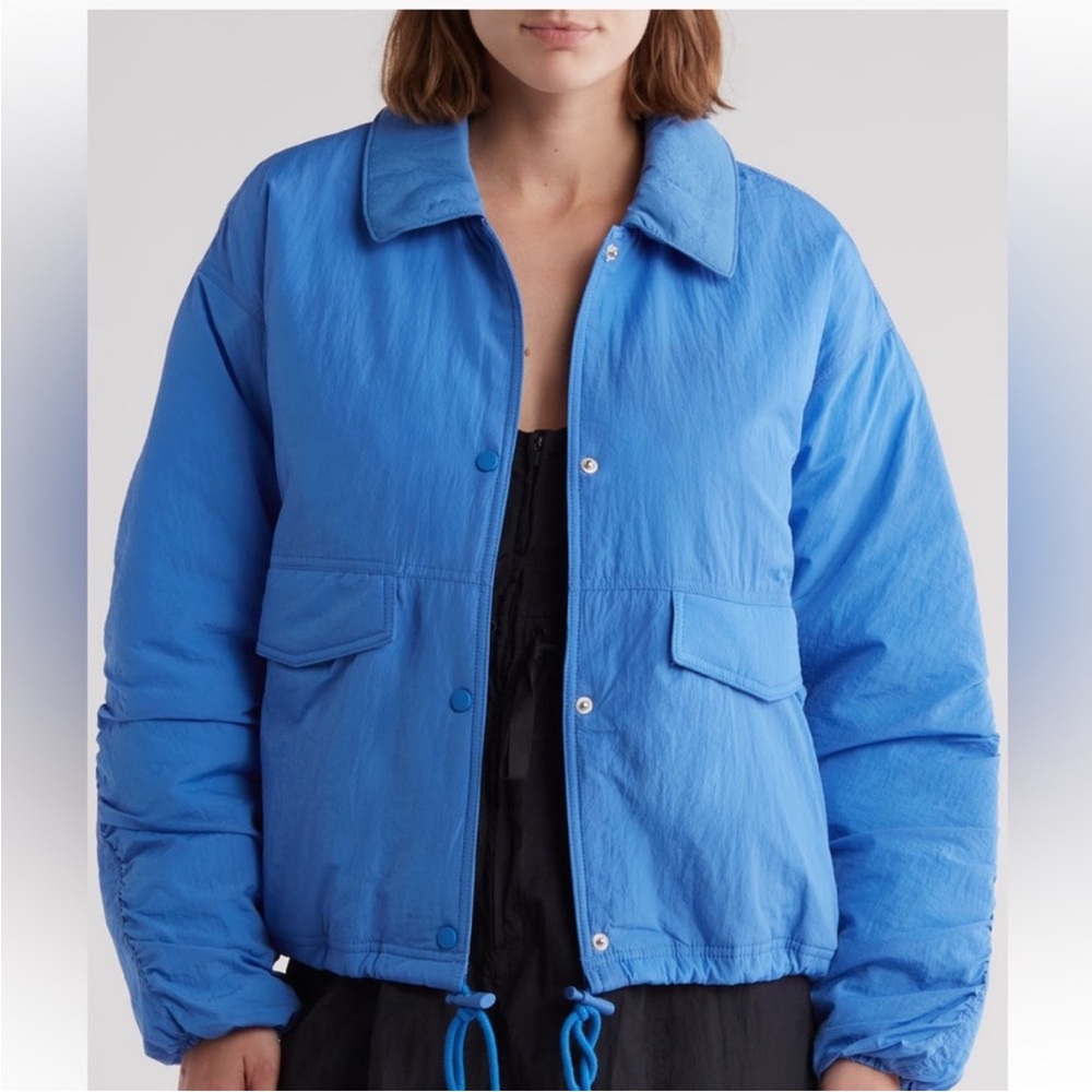 Free People Movement Women's Off the Bleachers Coach Sapphire Blue Puffer Jacket